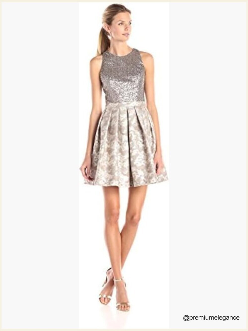 Embellished Sequin Cocktail Dress with Fit and Flare Detail Size 10